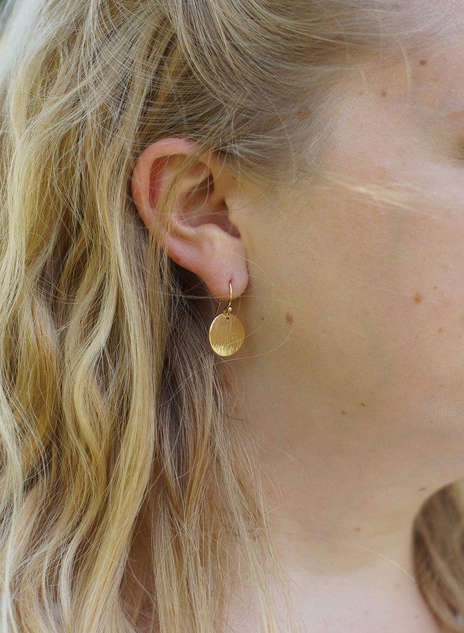 POTESSA 18K Gold Circle Disc Dangle Earrings Brushed Small Round Coin Hoop Earrings for Women Minimalist Lightweight Statement Jewelry - Image 5